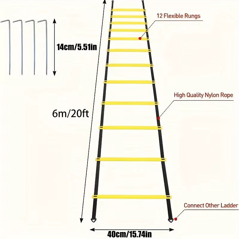 1 Set Soccer Training Agility Ladder Set, Logo Disks, Resistance Umbrella, Spikes, Obstacles Speed Awareness Training